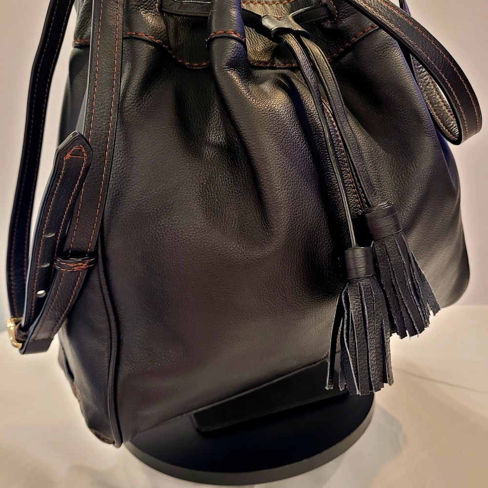 Cole Haan Black Leather Bucket Bag with Tassels - Picture 4 of 8